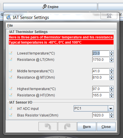 IAT Thermistor settings