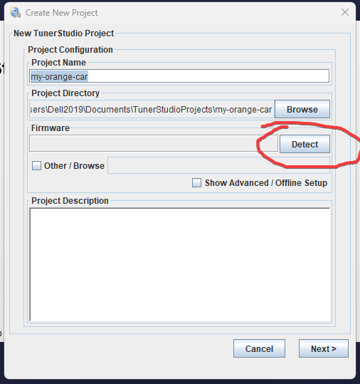 TunerStudio Detect Button