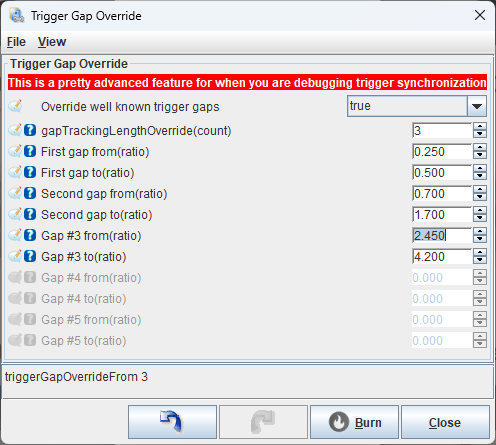 Trigger Gap Override dialog
