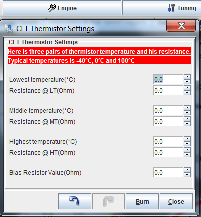CLT Thermistor Settings